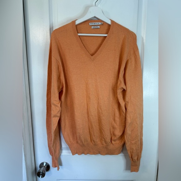 Peter Millar Men’s Orange V-Neck Pullover Luxury Blend Sweater - Size Medium - Picture 1 of 7